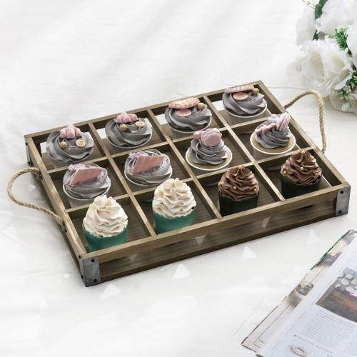 Distressed Wood  12 Slot Tray w/ Corner Wraps & Rope Handles - MyGift