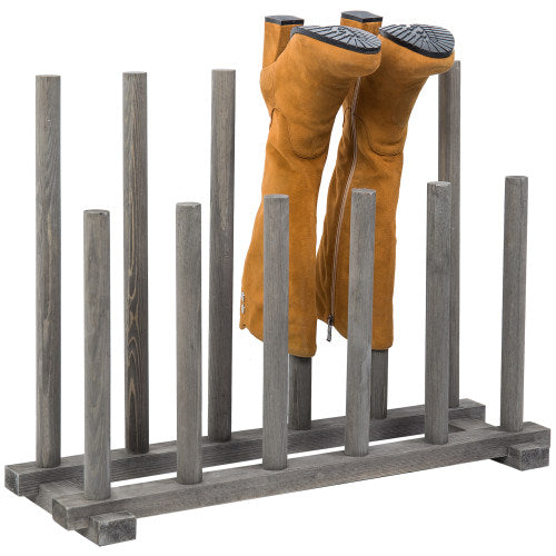 Dark Gray Wood Boot Storage Rack, For 6 Pairs-MyGift