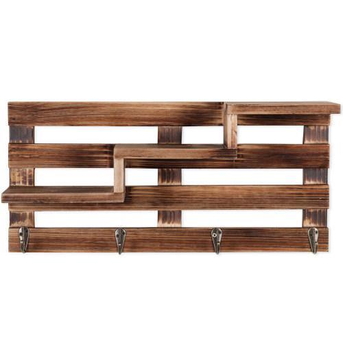 Rustic Burnt Wood Entryway Shelf w/ Key Hooks - MyGift