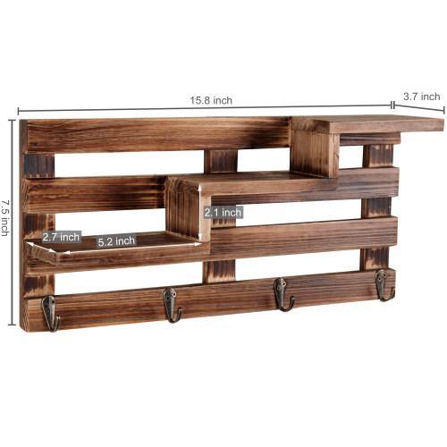 Rustic Burnt Wood Entryway Shelf w/ Key Hooks - MyGift