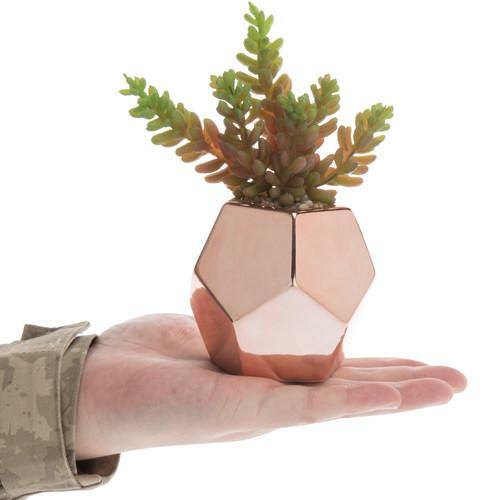 fake succulents in gold pots Artificial Succulents in Geometric Rose Gold Ceramic Plant Pots, Set of 3