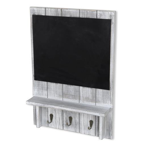 Rustic Wood Wall Organizer w/ Chalkboard, Shelf & Key Hooks - MyGift