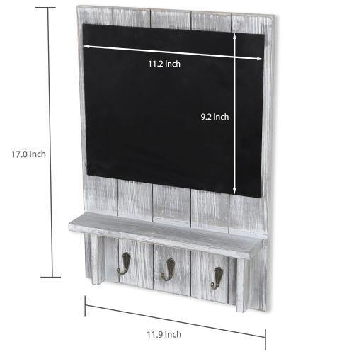 Rustic Wood Wall Organizer w/ Chalkboard, Shelf & Key Hooks - MyGift