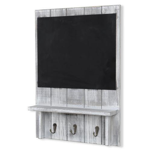 Rustic Wood Wall Organizer w/ Chalkboard, Shelf & Key Hooks - MyGift