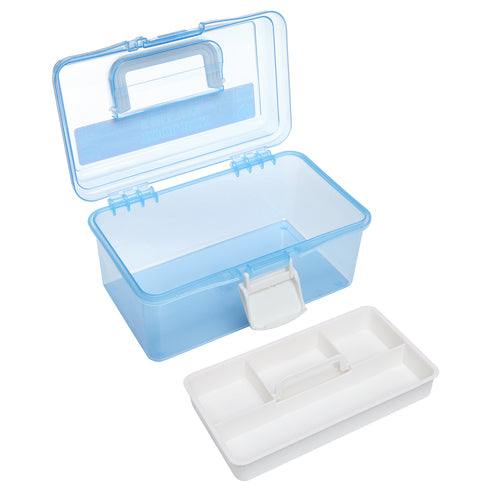 MyGift 10 Clear Light Blue Plastic Multipurpose Portable Handled Organizer Storage Box/Case