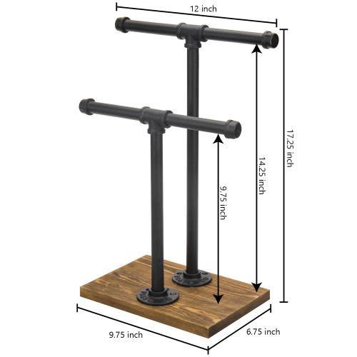 Industrial Pipe & Brown Wood T-Bar Necklace Jewelry Stand - MyGift