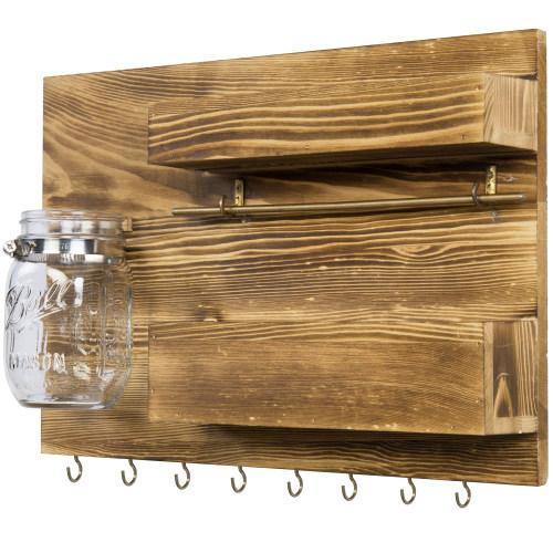 Brown Burnt Wood and Brass Metal Jewelry Organizer with Mason Jar - MyGift