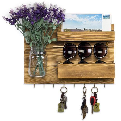 Brown Burnt Wood and Brass Metal Jewelry Organizer with Mason Jar - MyGift