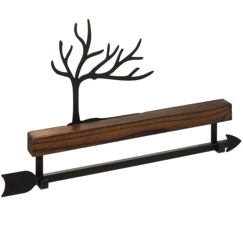 Burnt Wood/Black Metal Tree and Arrow Design Jewelry Rack-MyGift