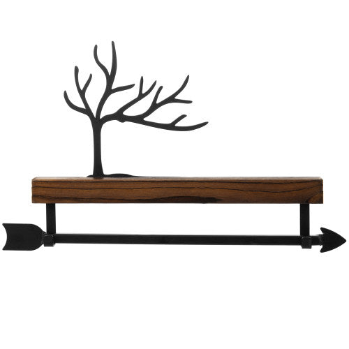 Burnt Wood/Black Metal Tree and Arrow Design Jewelry Rack-MyGift