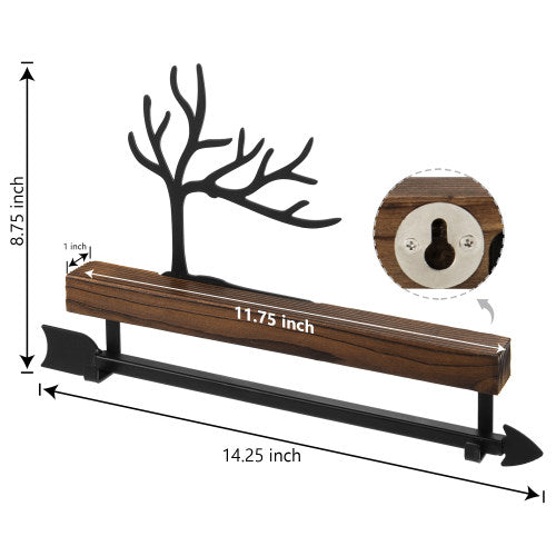 Burnt Wood/Black Metal Tree and Arrow Design Jewelry Rack-MyGift
