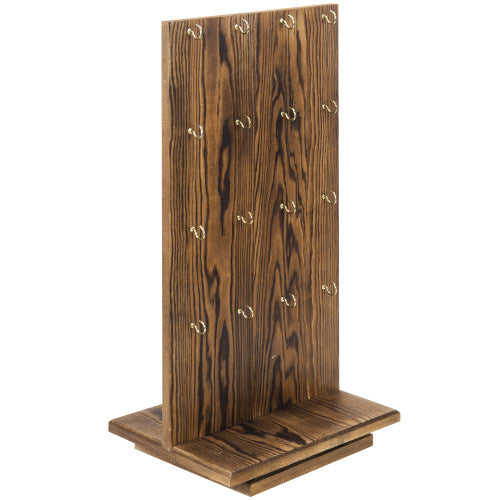 Rotating Rustic Burnt Wood Jewelry Stand w/ Hooks-MyGift