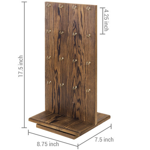 Rotating Rustic Burnt Wood Jewelry Stand w/ Hooks-MyGift