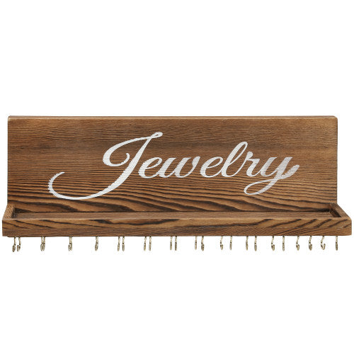 Dark Brown Burnt Wood Jewelry Shelf w/ Cursive Writing-MyGift