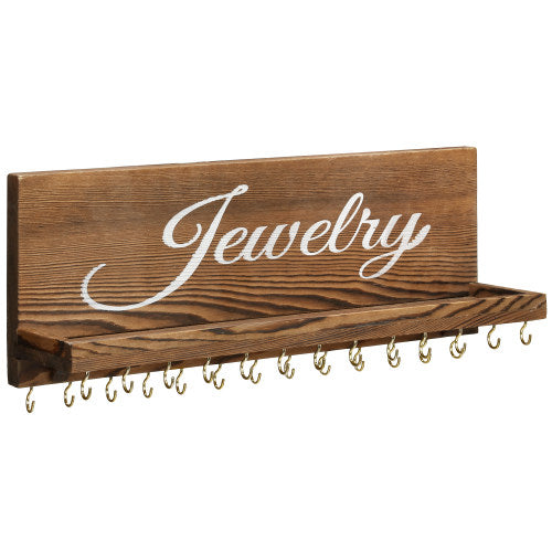 Dark Brown Burnt Wood Jewelry Shelf w/ Cursive Writing-MyGift