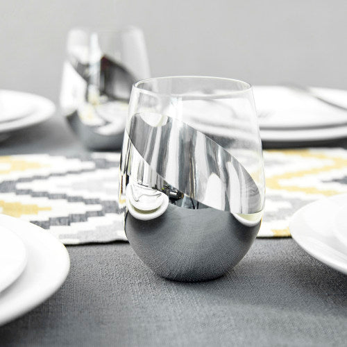 Modern Tilted Silver Stemless Wine Glasses, Set of 6
