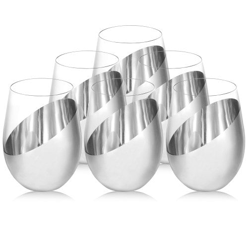 Modern Tilted Silver Stemless Wine Glasses, Set of 6-MyGift