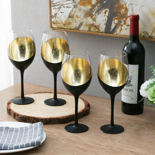 black and gold wine glasses Modern Matte Black & Gold Stemmed Wine Glasses, Set of 4