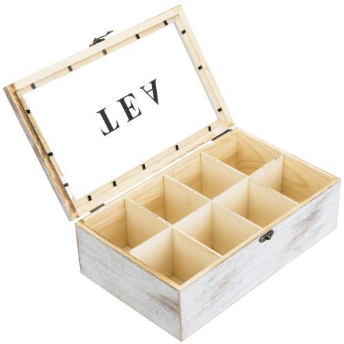 Whitewashed Wood Tea Box w/ Clear Acrylic Lid - MyGift