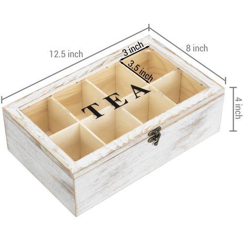 Whitewashed Wood Tea Box w/ Clear Acrylic Lid - MyGift