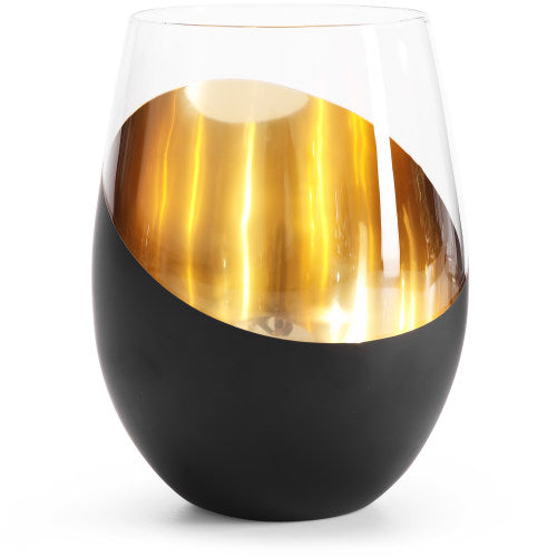 Matte Black & Gold Stemless Wine Glasses, Set of 6-MyGift