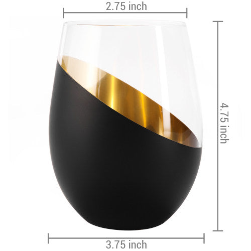 Matte Black & Gold Stemless Wine Glasses, Set of 6-MyGift