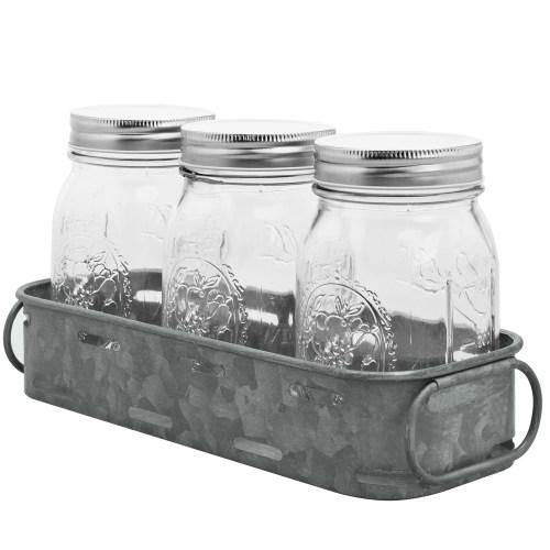 Galvanized Silver Metal Tray with 3 Glass Mason Jars - MyGift