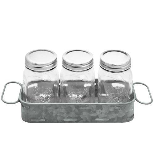 Galvanized Silver Metal Tray with 3 Glass Mason Jars - MyGift