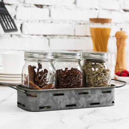 Galvanized Silver Metal Tray with 3 Glass Mason Jars - MyGift
