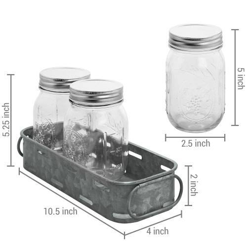 Galvanized Silver Metal Tray with 3 Glass Mason Jars - MyGift
