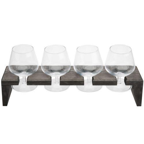 Rustic Gray Wood Beer and Liquor Flight Set w/ Snifter Glasses - MyGift