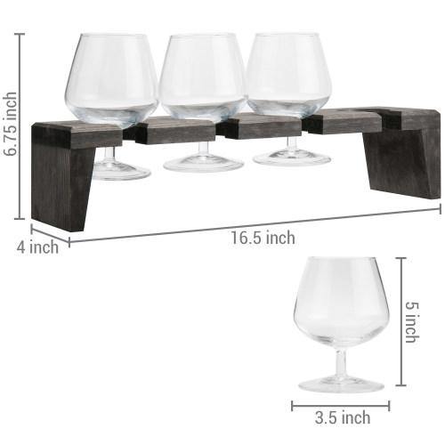 Rustic Gray Wood Beer and Liquor Flight Set w/ Snifter Glasses - MyGift