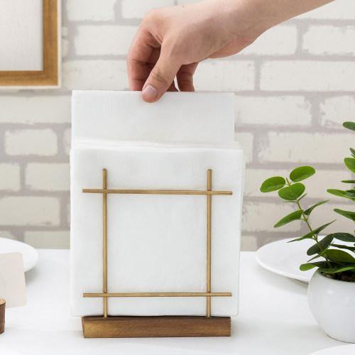 Rustic Dark Brown Wood & Brass Metal Napkin Holder