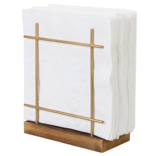 Rustic Dark Brown Wood & Brass Metal Napkin Holder - Thumbnail 5