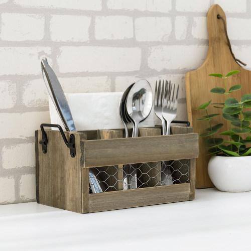 Reclaimed Style Wood and Chicken Wire Utensil Holder - MyGift