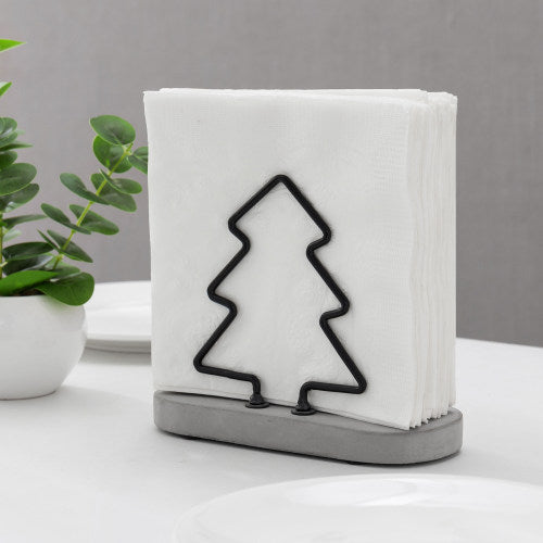 Metal Wire Napkin Holder w/ Gray Cement Base and Christmas Tree Design-MyGift