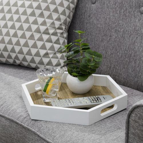 Hexagonal White and Rustic Burnt Wood Tray - MyGift