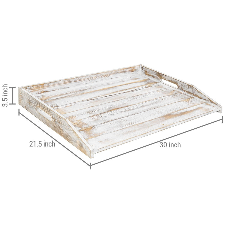 Whitewashed Wood Large Stove Top Cover and Countertop Tray, Noodle Board with Cutout Handles-MyGift