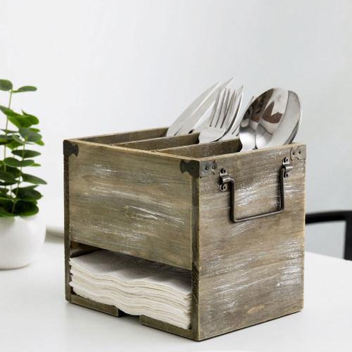 Rustic Distressed Barnwood Utensil & Napkin Caddy - MyGift