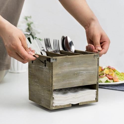 Rustic Distressed Barnwood Utensil & Napkin Caddy - MyGift