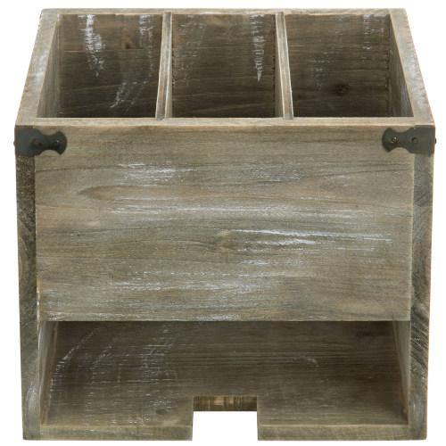 Rustic Distressed Barnwood Utensil & Napkin Caddy - MyGift