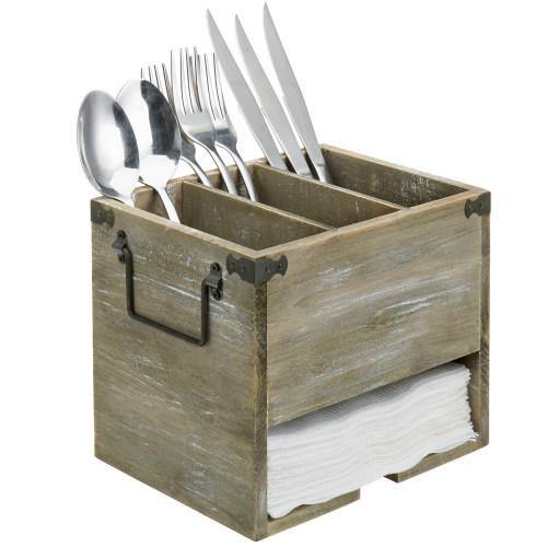 Rustic Distressed Barnwood Utensil & Napkin Caddy - MyGift