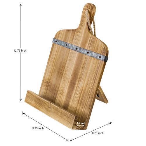 MyGift Cutting Board Shaped Burnt Wood and Galvanized Metal Cookbook Holder