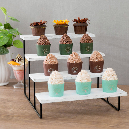 Whitewashed Wood & Black Metal Dessert Riser w/ 4 Tiers-MyGift