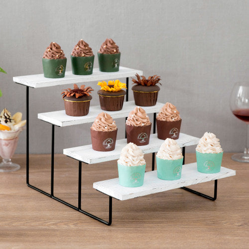Whitewashed Wood & Black Metal Dessert Riser w/ 4 Tiers-MyGift