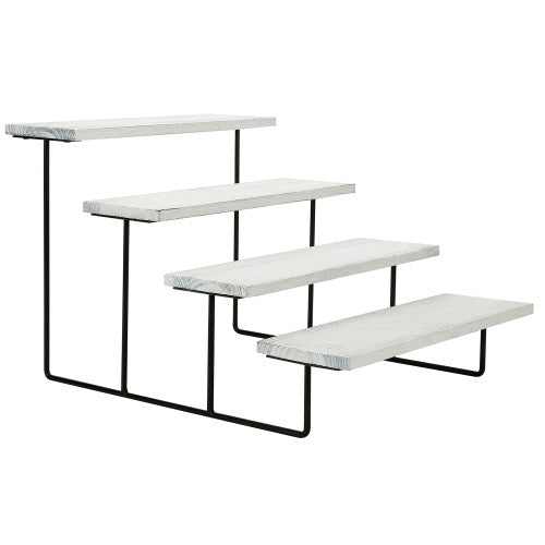 Whitewashed Wood & Black Metal Dessert Riser w/ 4 Tiers-MyGift