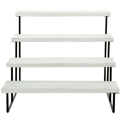 Whitewashed Wood & Black Metal Dessert Riser w/ 4 Tiers-MyGift