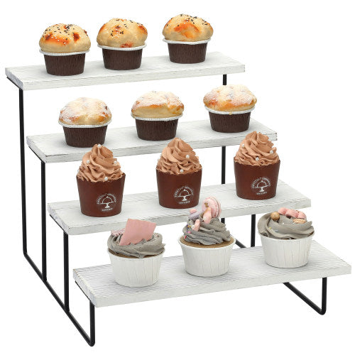 Whitewashed Wood & Black Metal Dessert Riser w/ 4 Tiers-MyGift