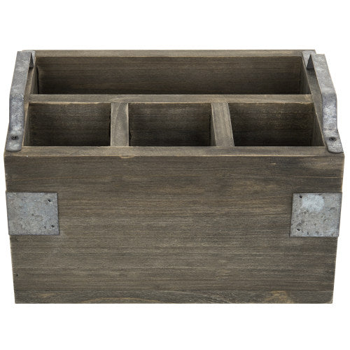 Vintage Reclaimed Style Gray Wood Utensil and Napkin Holder w/ Galvanized Metal Accents-MyGift