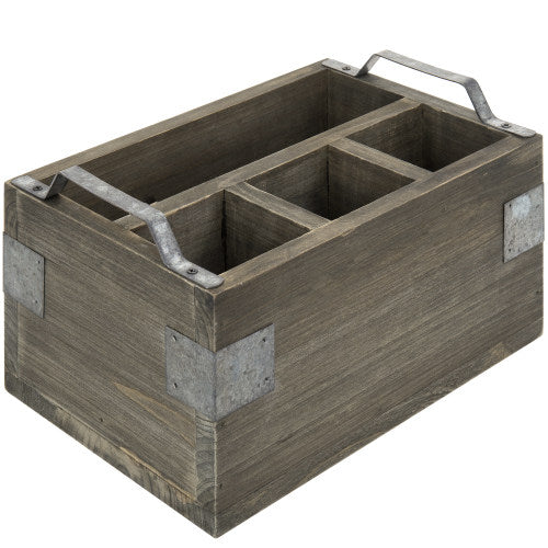 Vintage Reclaimed Style Gray Wood Utensil and Napkin Holder w/ Galvanized Metal Accents-MyGift